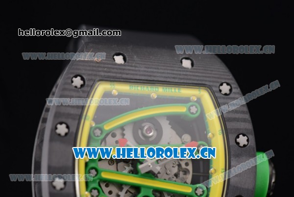 Richard Mille RM 59-01 Miyota 9015 Automatic PVD Case with Skeleton Dial Yellow Inner Bezel and Yellow Rubber Strap - Click Image to Close